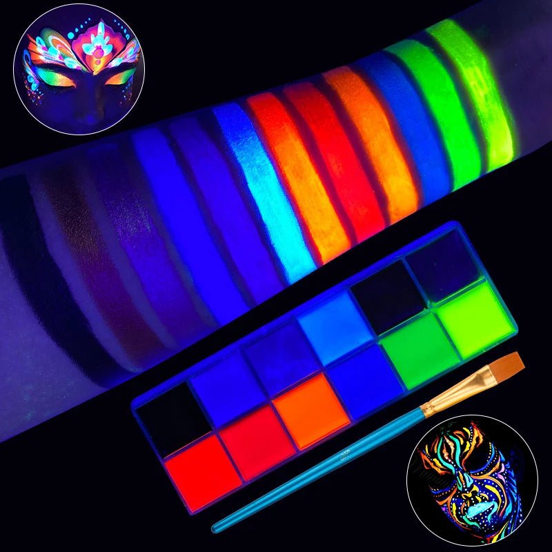 Palette Maquillage Fluorescent UV 12 Couleurs avec Pinceau — Visage & Corps Halloween - PrimeFinds